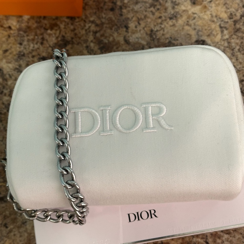 Christian Dior White Clutch with Silver Chain NWOT
